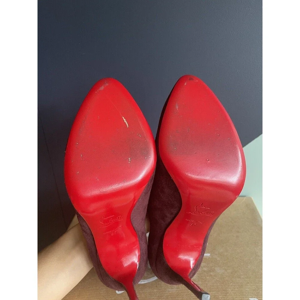 Christian Louboutin Duegueclina 100 Veau Velours Booties, Plum, Size 37, EUC